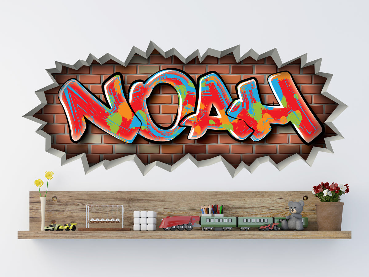 Personalized Graffiti Name Brick Breakout Decal – Custom Wall Art