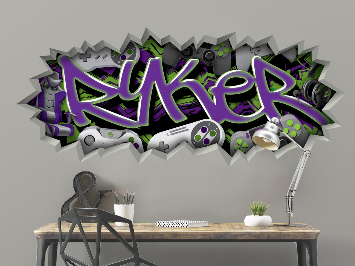 Personalized Gamer Name Graffiti Decal – Custom Video Game Wall Art