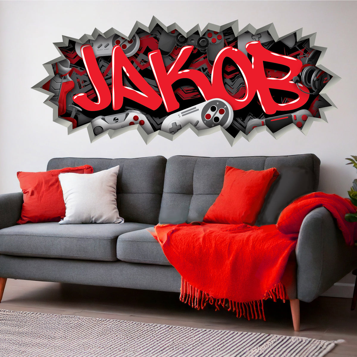 Personalized Gamer Name Graffiti Decal – Custom Video Game Wall Art
