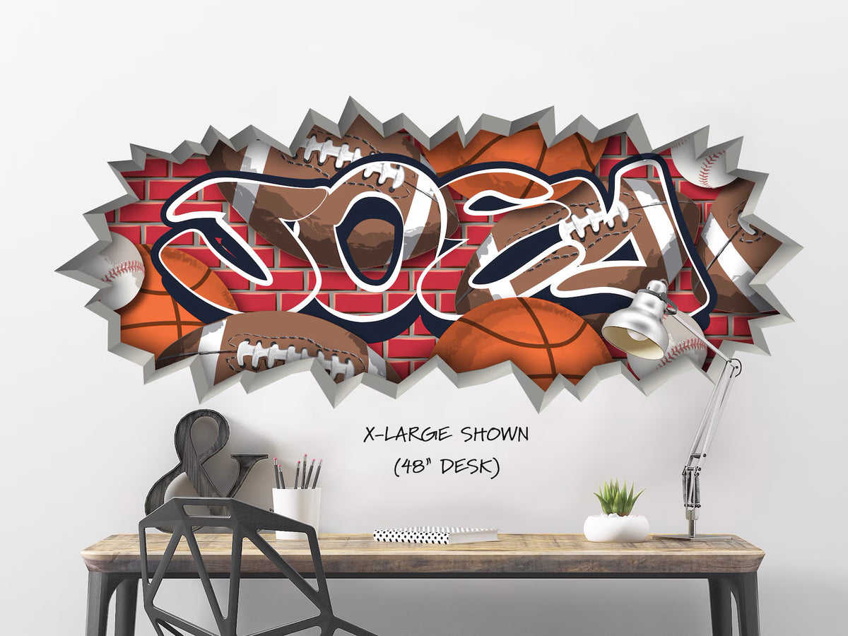 Personalized Sports Graffiti Decal – Custom Athletic Name Wall Art
