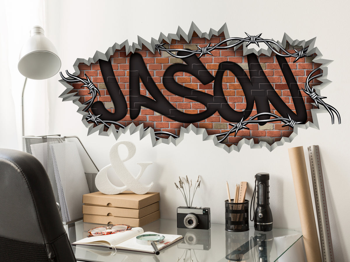 Barbed Wire Graffiti Name Brick Breakout Decal