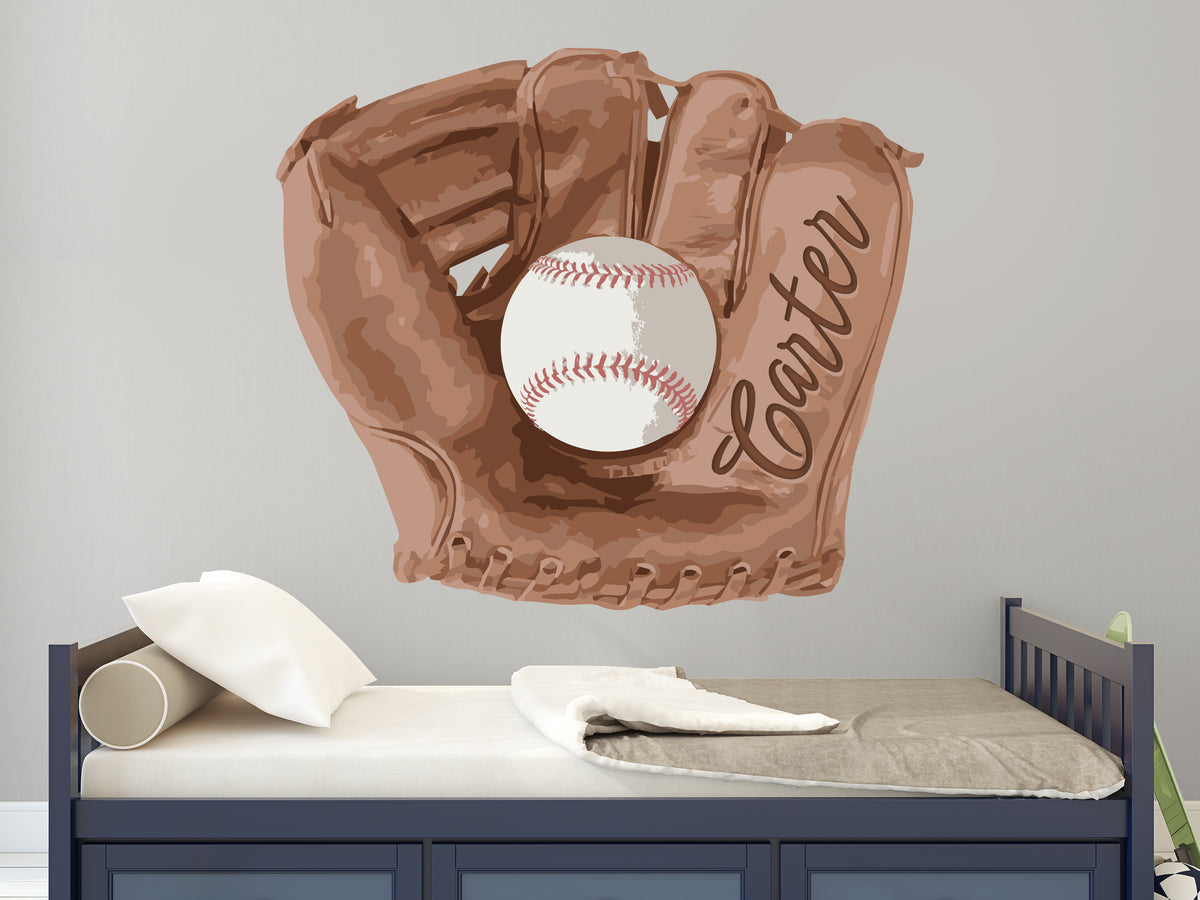 Baseball & Glove Wall Decal – Personalized Sports Décor for Kids