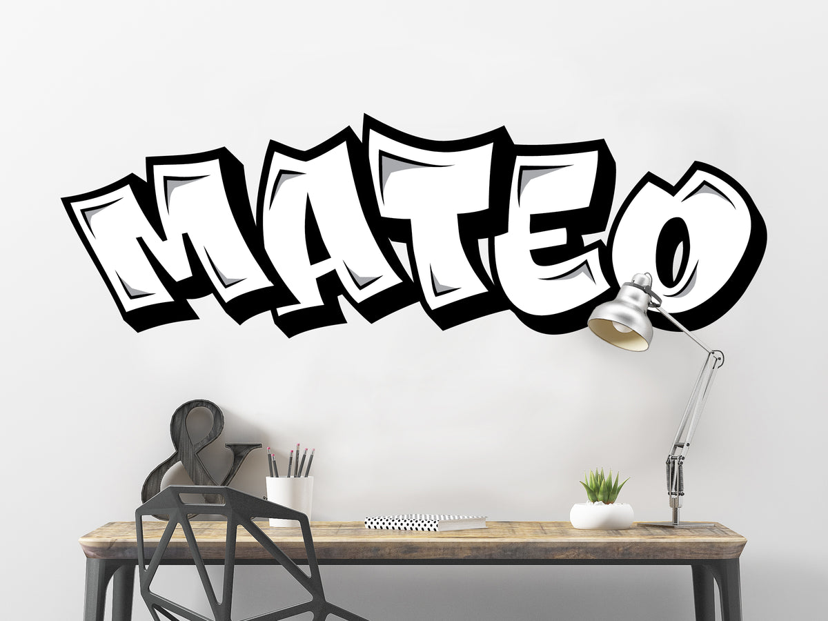 Personalized Black and White Graffiti Style Name Decal