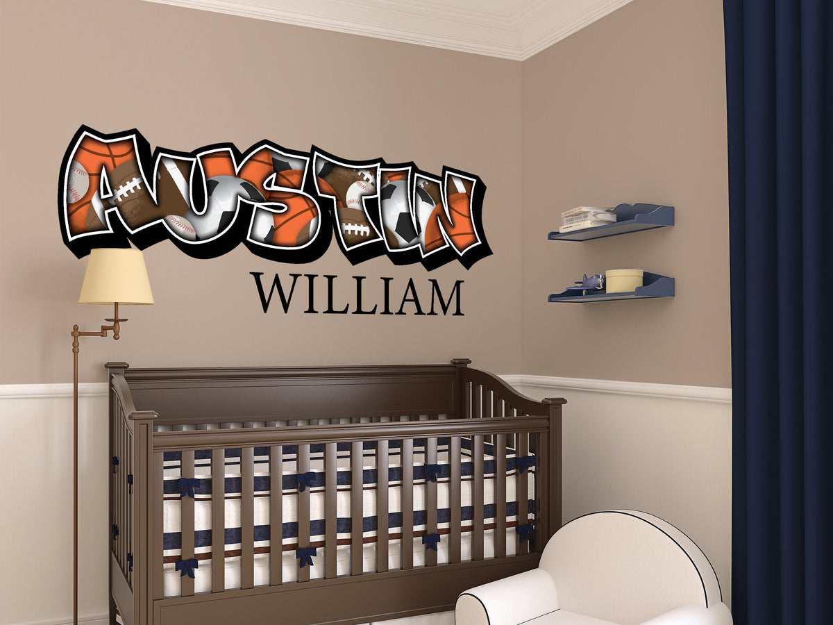 Personalized Sports Graffiti First and Middle Name Decal