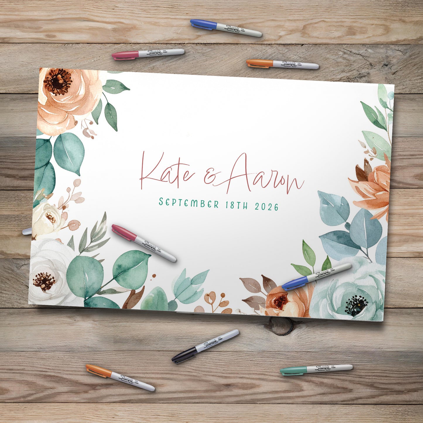 Bohemian Water Color Floral Event Sign In Board