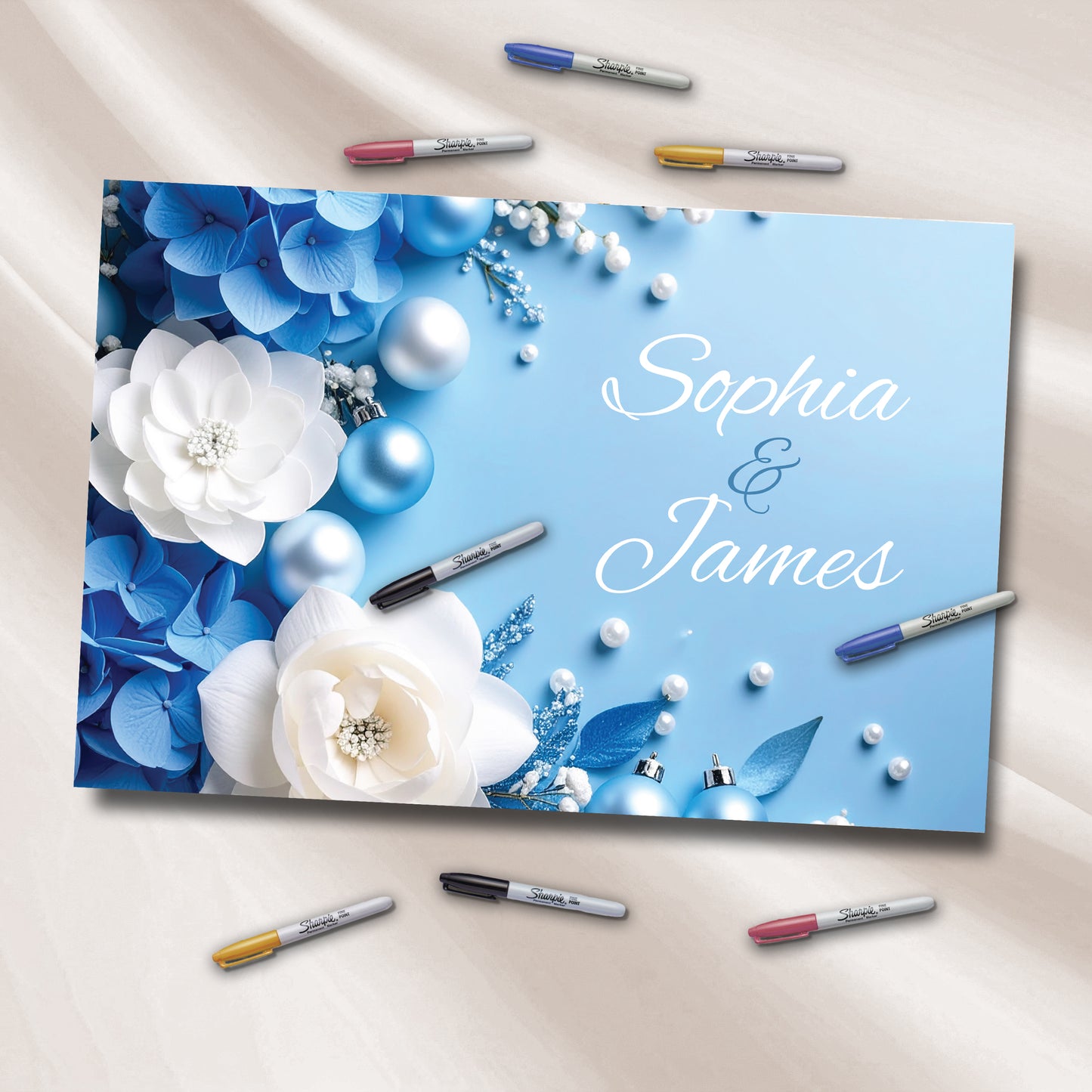 Wedding Blue Floral Event Sign In Board