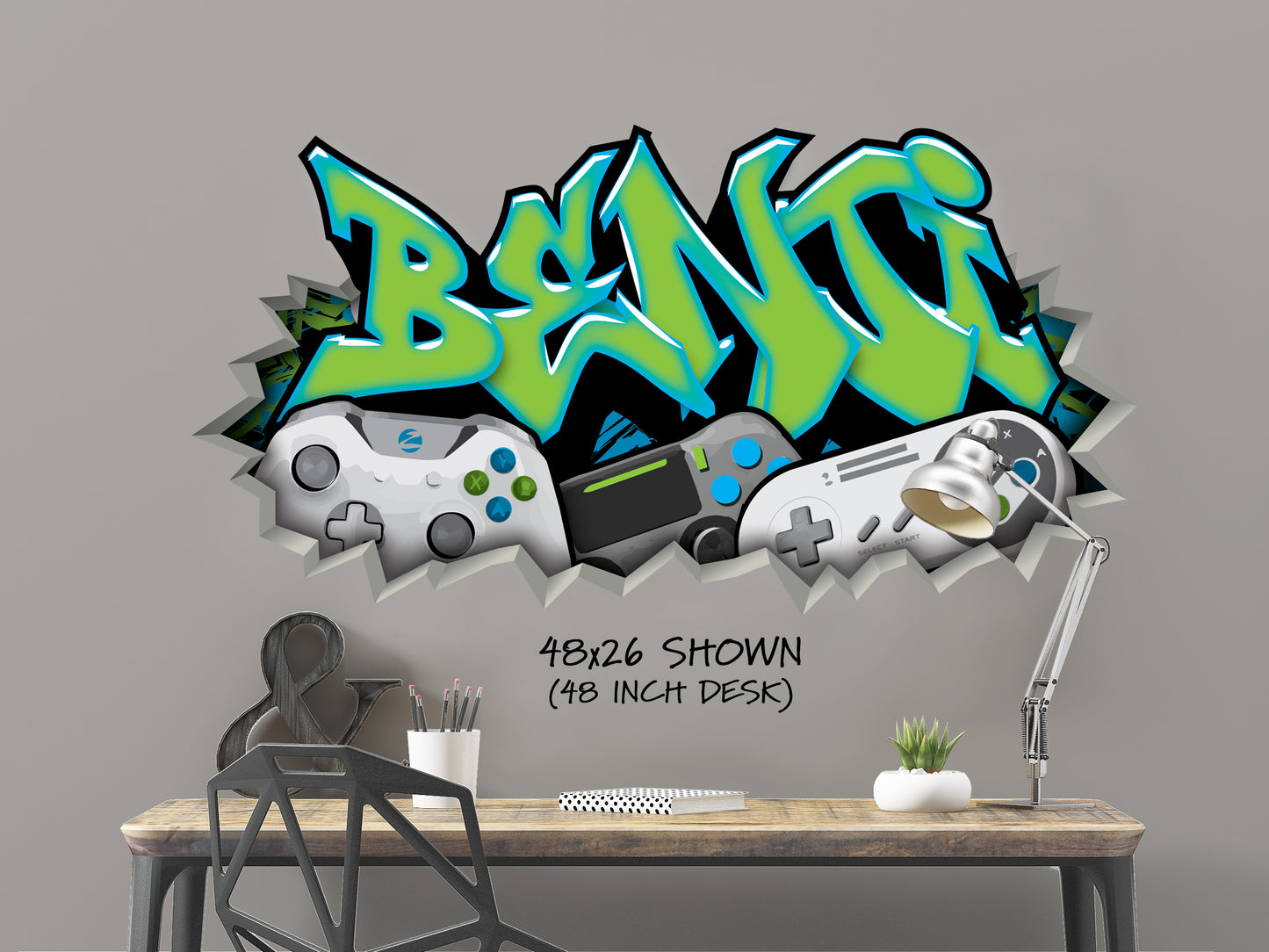 Personalized Graffiti Style Gamer Name Decal with Controllers