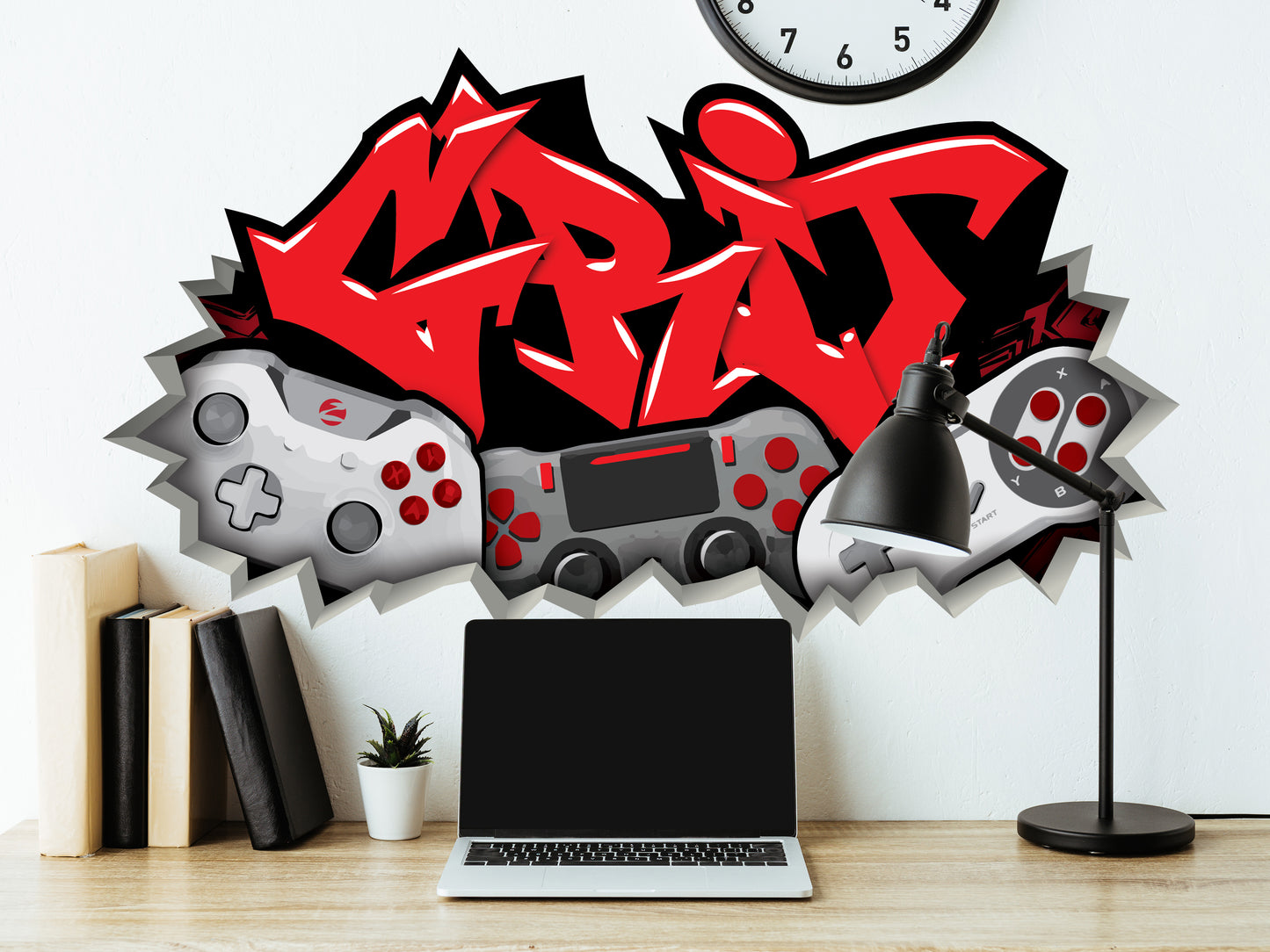 Personalized Graffiti Style Gamer Name Decal with Controllers