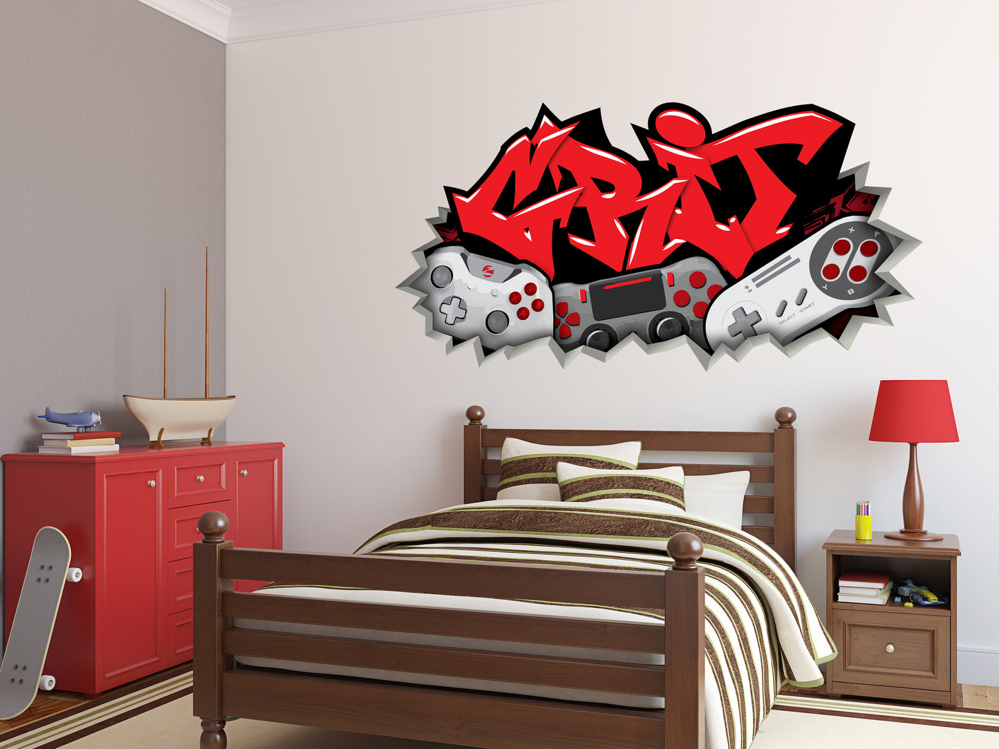 Personalized Graffiti Style Gamer Name Decal with Controllers