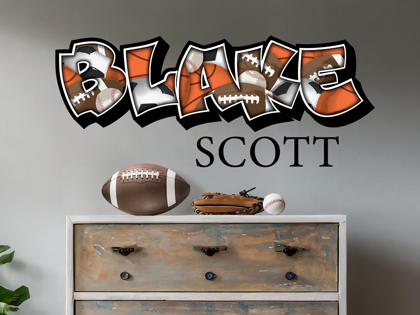 Personalized Sports Graffiti First and Middle Name Decal