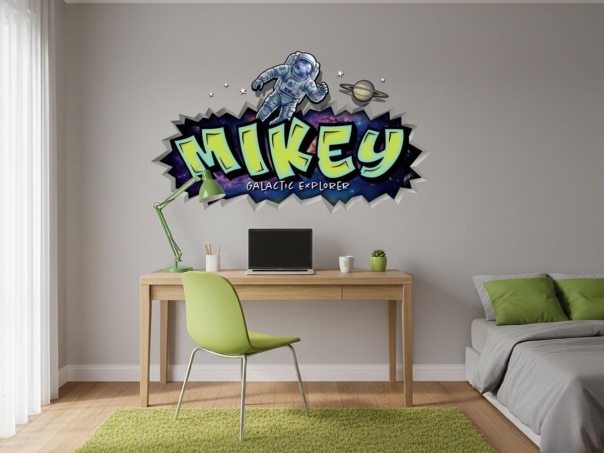 Personalized Space Name Wall Decal – Astronaut Kids Bedroom Decor, Custom Outer Space Name Sign, Galaxy Wall Sticker for Boys Room