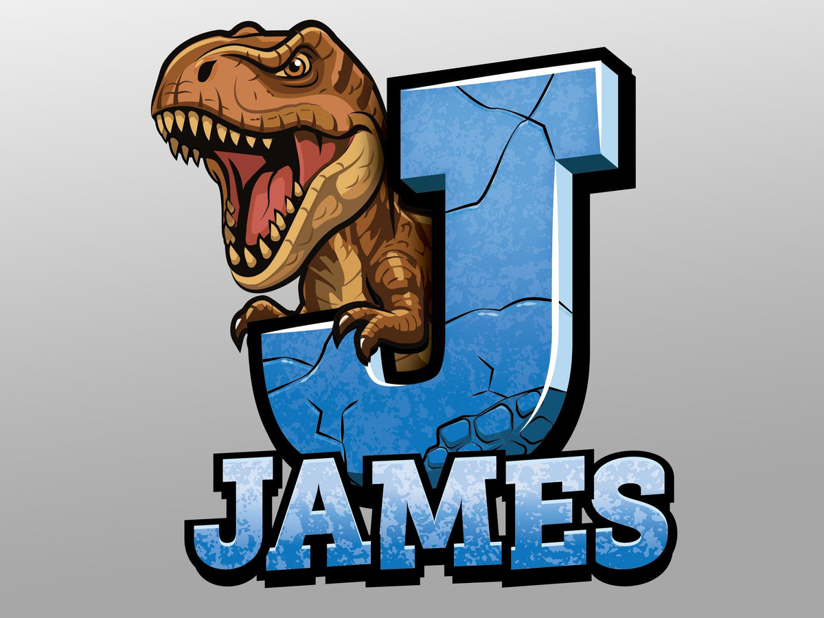 Personalized Dinosaur Initial Wall Decal, T-Rex Name Wall Sticker, Custom Kids Room Decor, Dinosaur Bedroom Name Sign, Boys Nursery Wall Art