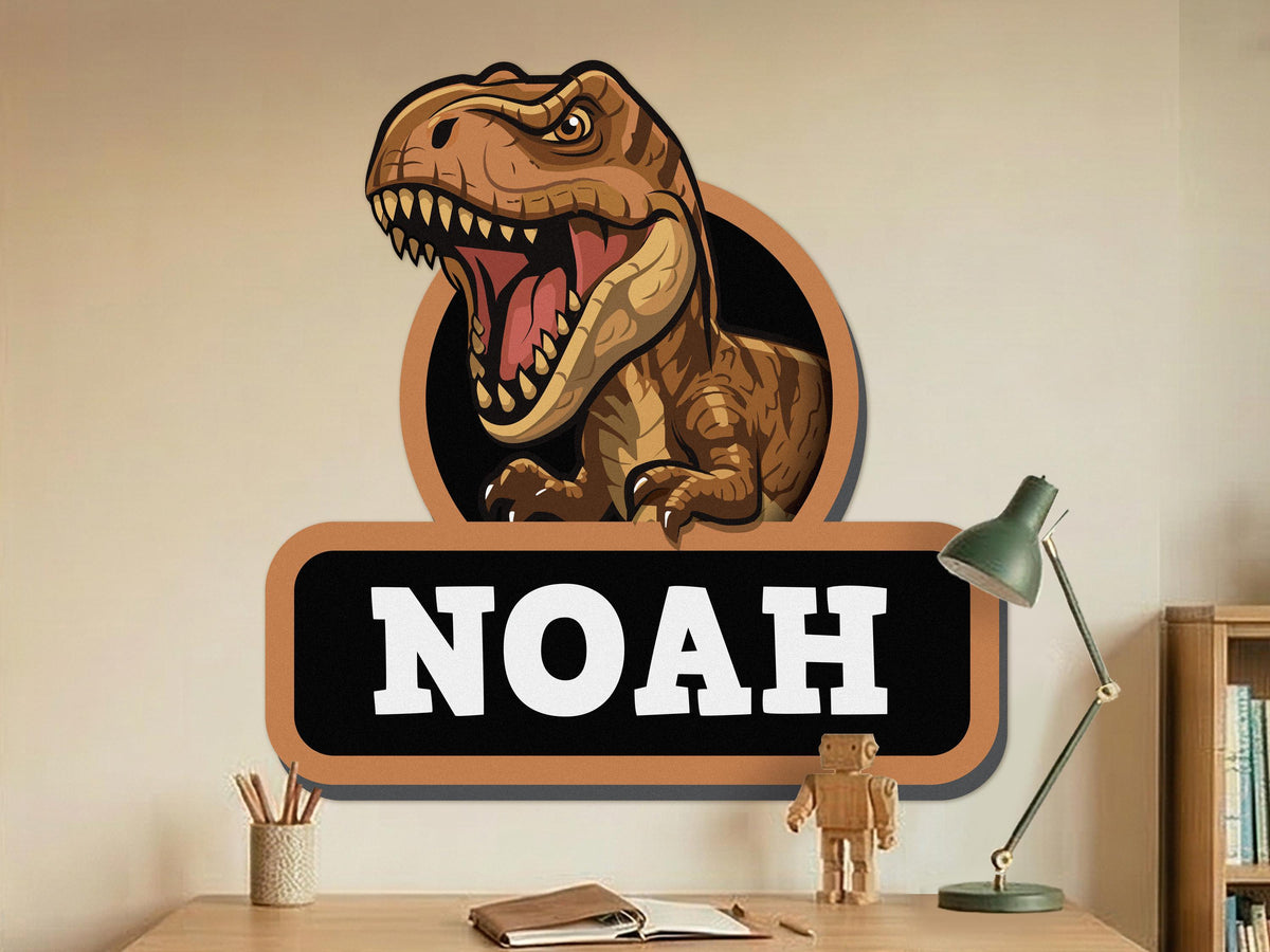 Personalized Dinosaur Name Sign for Kids Room | Custom T-Rex Wall Decal | Boys Bedroom Decor | Dinosaur Door or Wall Name