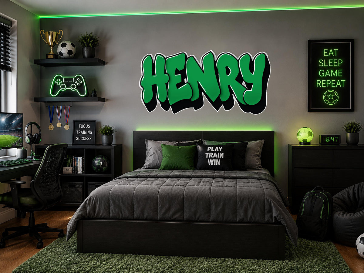 Personalized Name Wall Decal for Boys Room | Custom Gamer Name Sign | Sports Bedroom Decor | Teen Room Wall Art | Large Vinyl Name Sticker