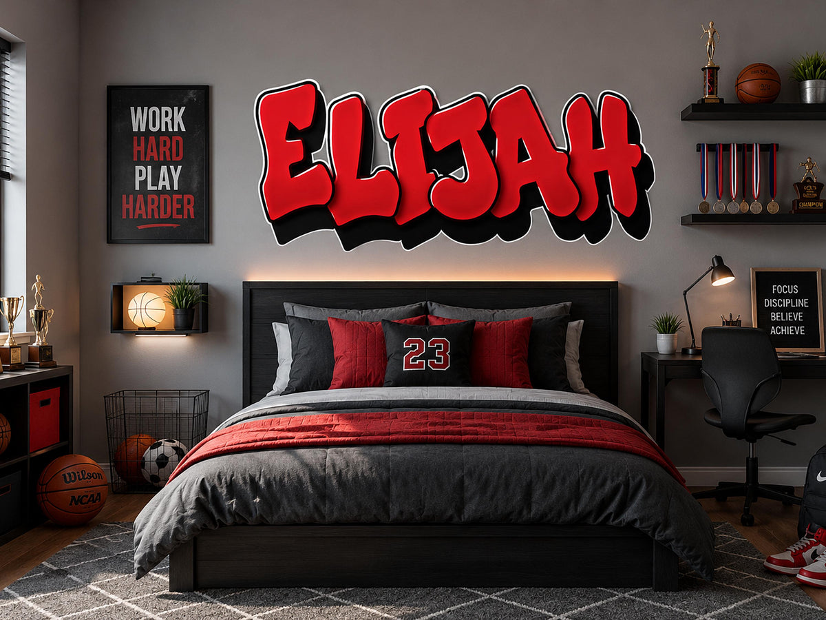 Personalized Name Wall Decal for Boys Room | Custom Gamer Name Sign | Sports Bedroom Decor | Teen Room Wall Art | Large Vinyl Name Sticker