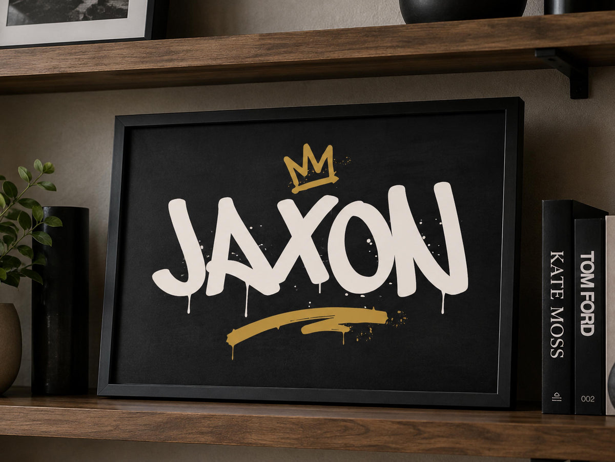 Framed Personalized Graffiti Name Art, Custom Boys Room Wall Decor, Crown Name Print, Teen Bedroom Art, Street Art Gift