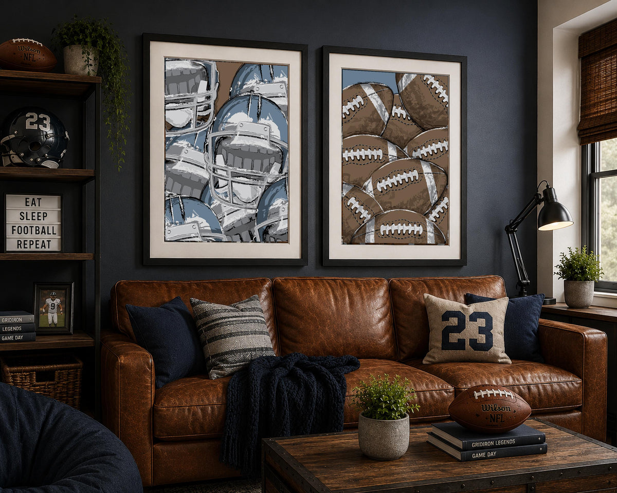 Framed Football Wall Art Set, Football Bedroom Decor, Boys Sports Room Art, Teen Boy Wall Decor, Matted Football Prints