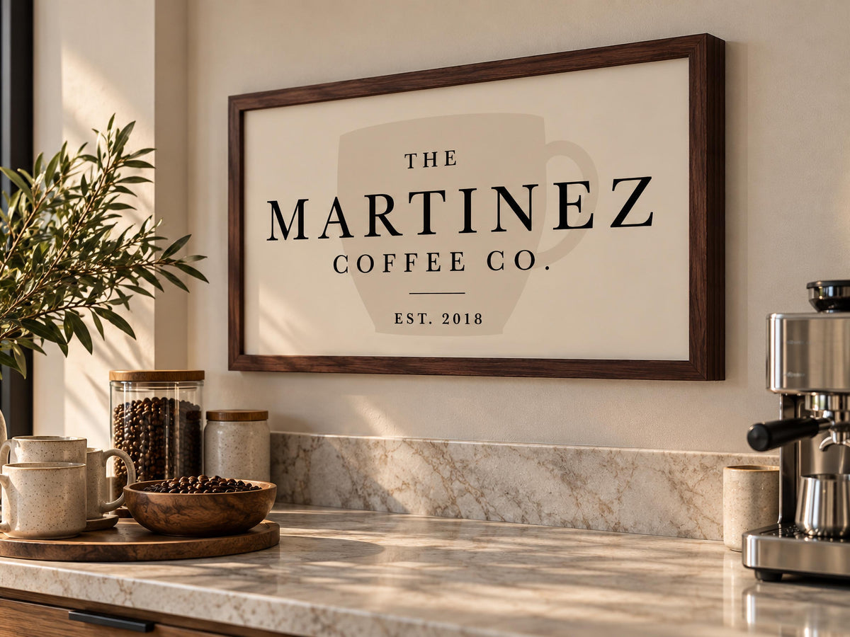 Personalized Coffee Bar Sign, Custom Family Name Wall Art, Coffee Station Decor, Kitchen Wall Art, Housewarming Gift
