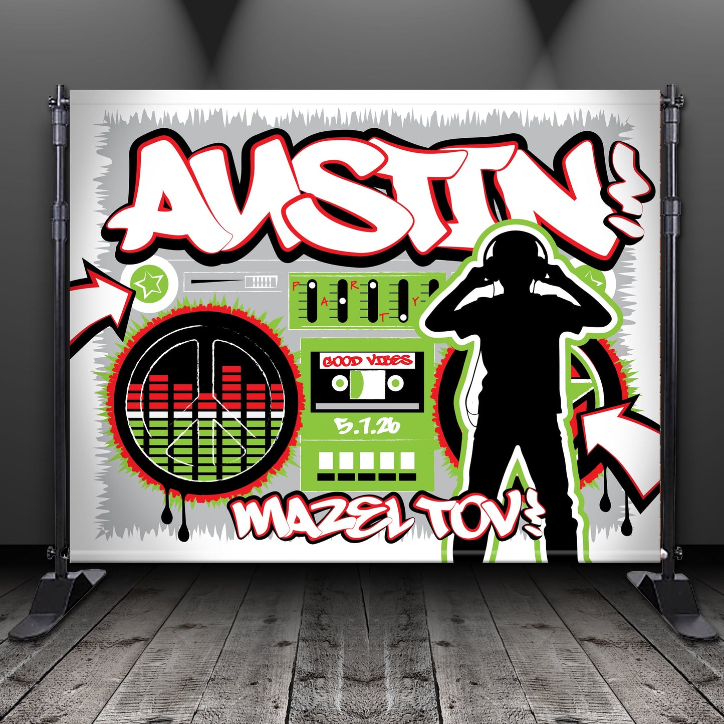 Custom Graffiti DJ Banner – Bar Mitzvah & Birthday Backdrop