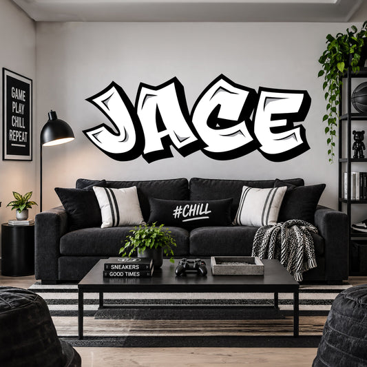 Personalized Black and White Graffiti Style Name Decal