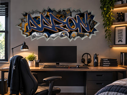 Personalized Gamer Name Graffiti Decal – Custom Video Game Wall Art