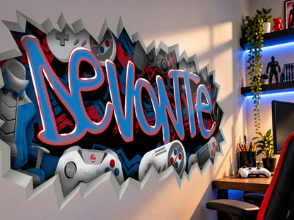 Personalized Gamer Name Graffiti Decal – Custom Video Game Wall Art
