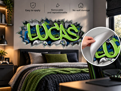 Personalized Gamer Name Graffiti Decal – Custom Video Game Wall Art