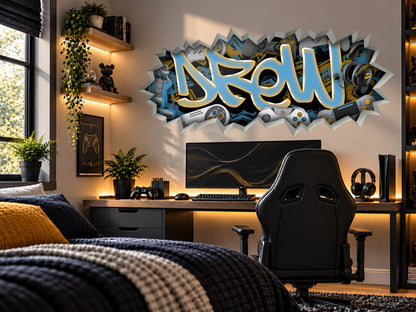 Personalized Gamer Name Graffiti Decal – Custom Video Game Wall Art