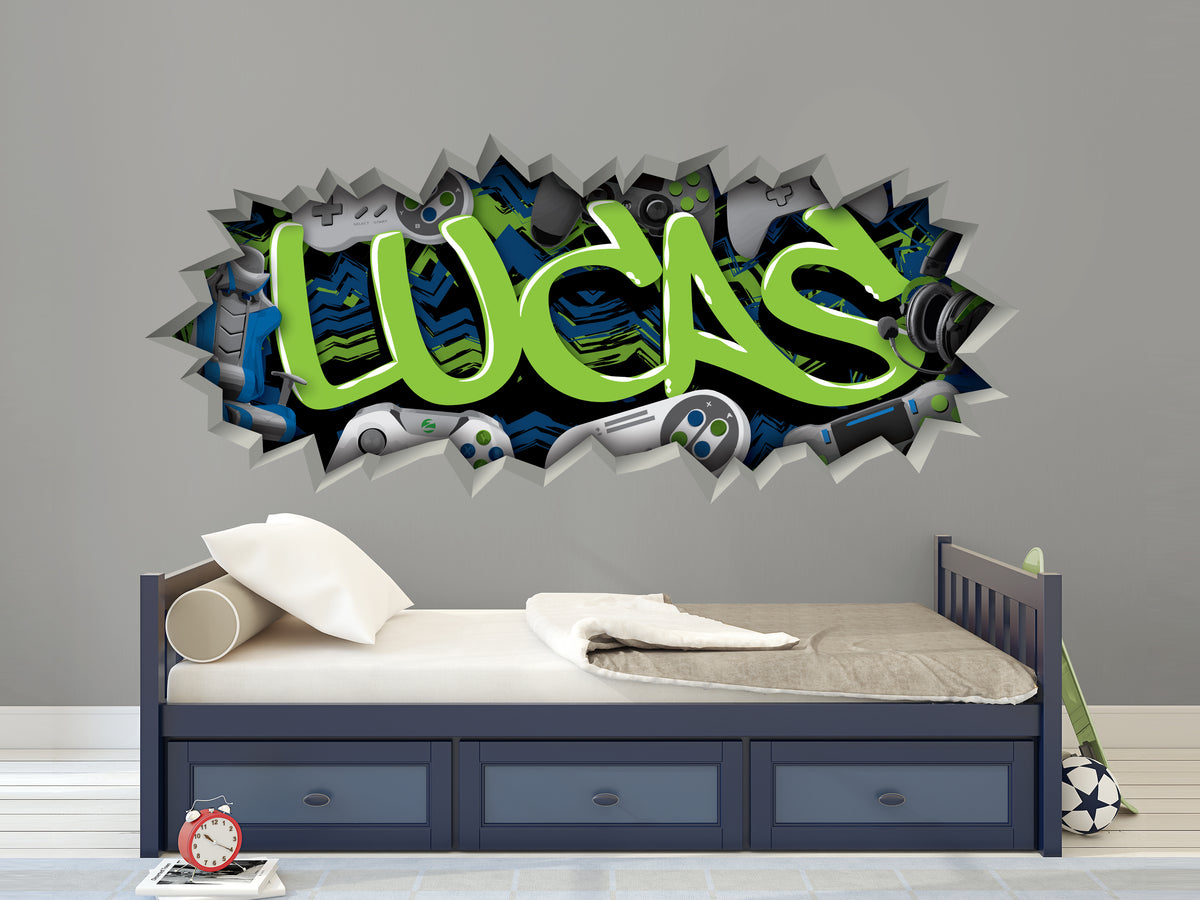 Personalized Gamer Name Graffiti Decal – Custom Video Game Wall Art