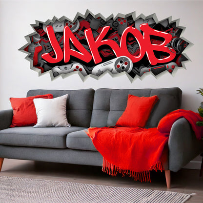 Personalized Gamer Name Graffiti Decal – Custom Video Game Wall Art