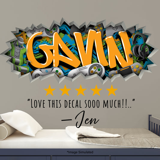 Personalized Gamer Name Graffiti Decal – Custom Video Game Wall Art