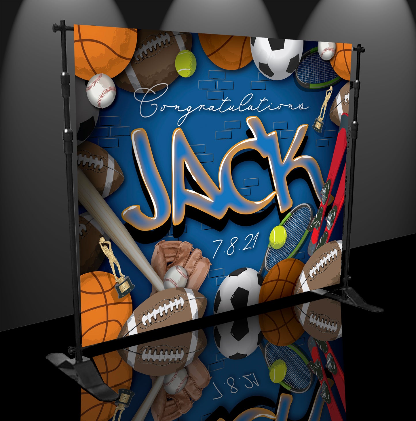 Custom Sports Banner – Personalized Name Backdrop for Boys' Mitzvah Party