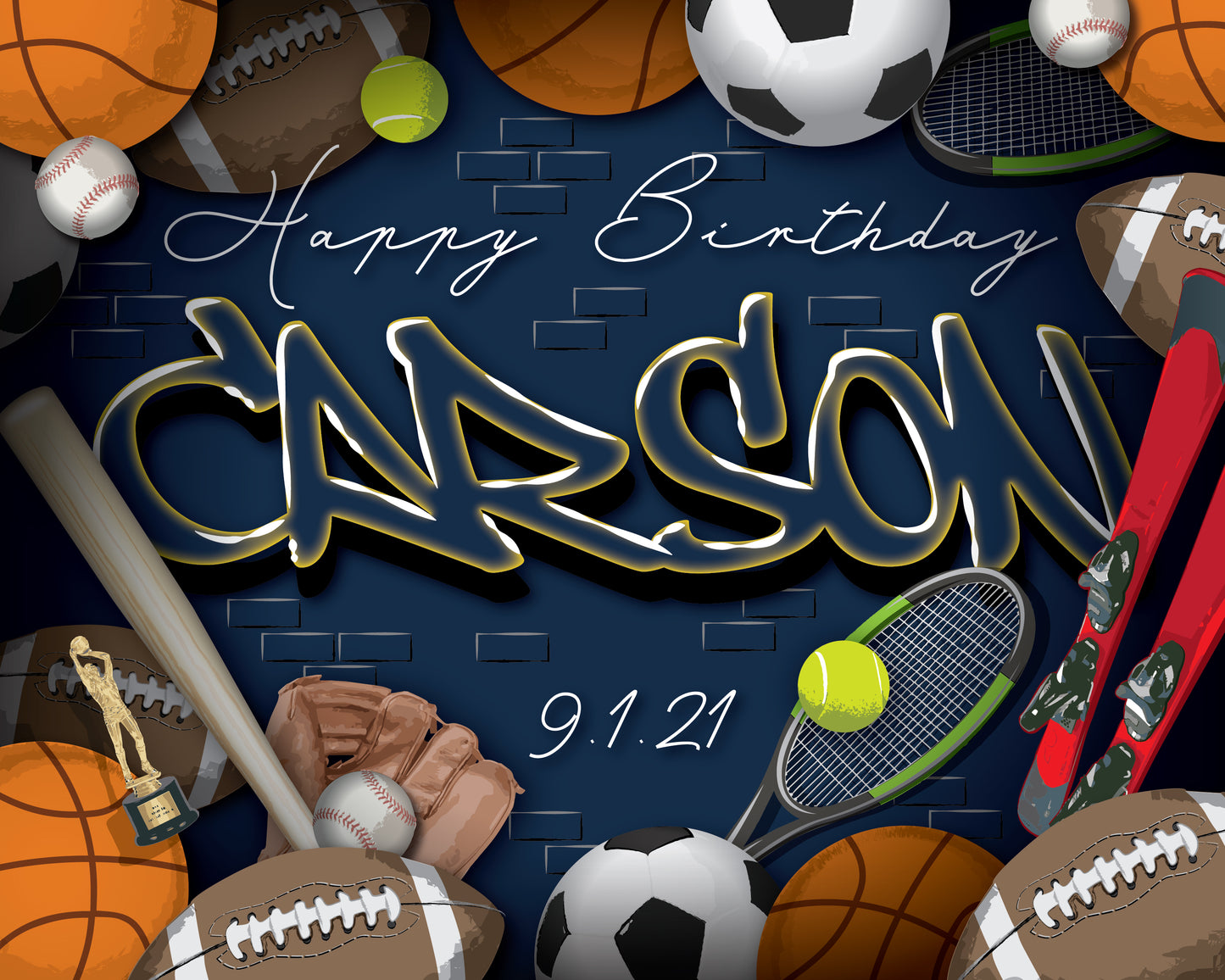 Custom Sports Banner – Personalized Name Backdrop for Boys' Mitzvah Party