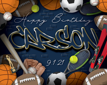 Custom Sports Banner – Personalized Name Backdrop for Boys' Mitzvah Party