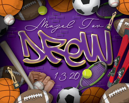 Custom Sports Banner – Personalized Name Backdrop for Boys' Mitzvah Party