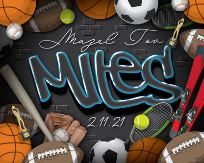 Custom Sports Banner – Personalized Name Backdrop for Boys' Mitzvah Party