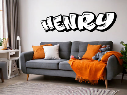 Personalized Black and White Graffiti Style Name Decal