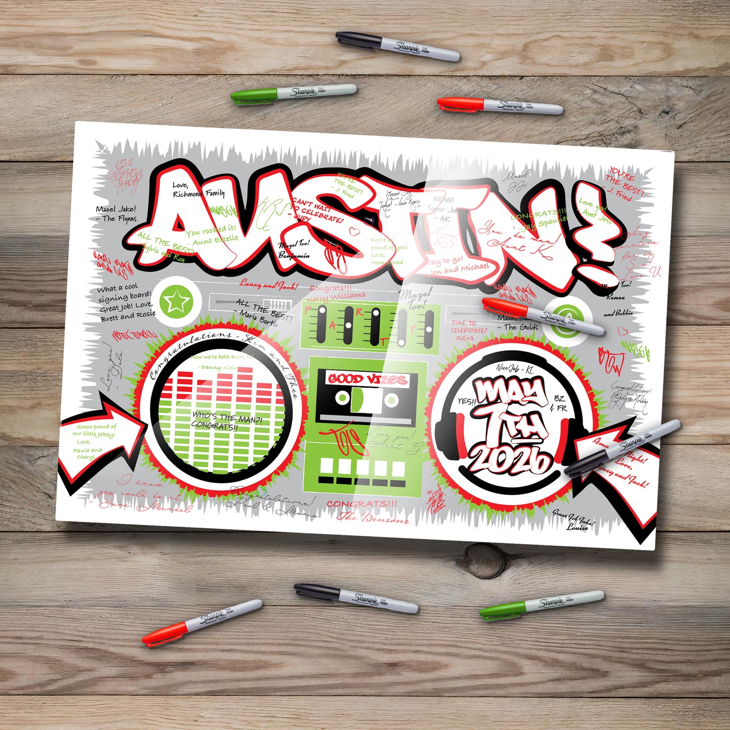 Personalized Boombox Sign-In Board – Custom Bar Mitzvah or Birthday Guestbook