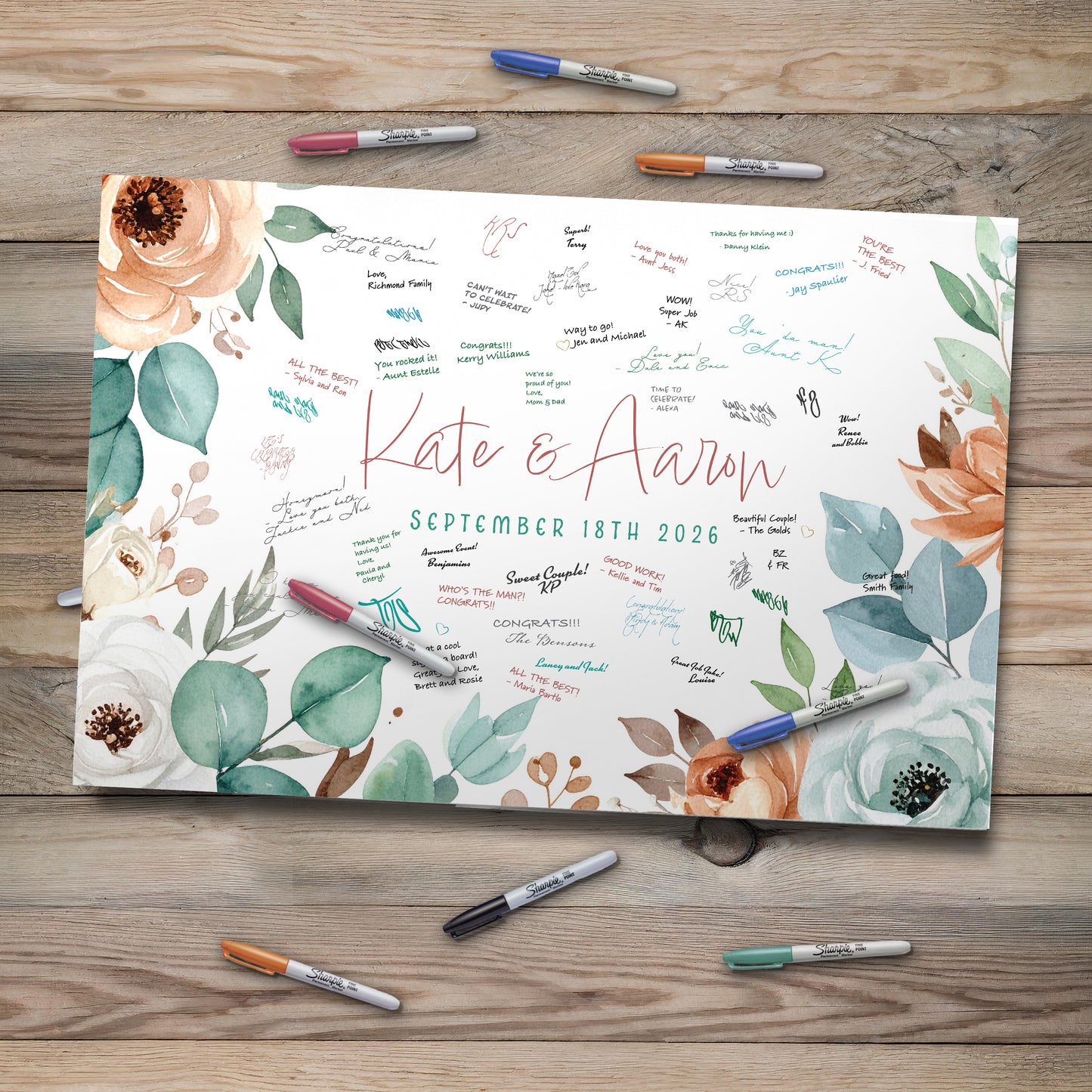 Bohemian Water Color Floral Event Sign In Board