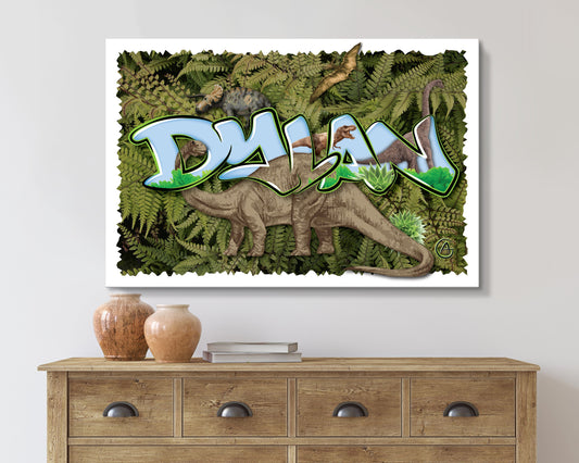 Personalized Dinosaur Name Canvas Art: Boys Room Decor