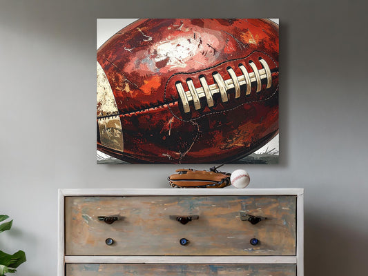 Vintage Football Bold Sports Wall Decor Rustic Farmhouse Boys Room Canvas Set