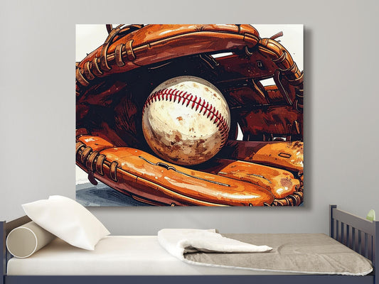 Vintage Sports Wall Decor Oil Painting Style Digital Art Farmhouse Boys Room Canvas Set