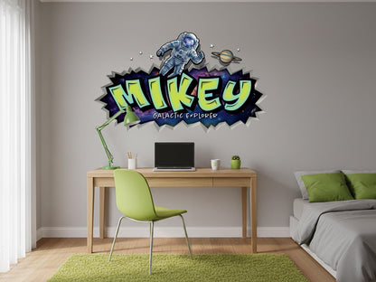 Personalized Space Name Wall Decal – Astronaut Kids Bedroom Decor, Custom Outer Space Name Sign, Galaxy Wall Sticker for Boys Room