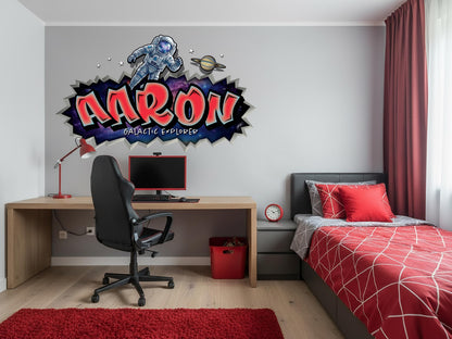 Personalized Space Name Wall Decal – Astronaut Kids Bedroom Decor, Custom Outer Space Name Sign, Galaxy Wall Sticker for Boys Room