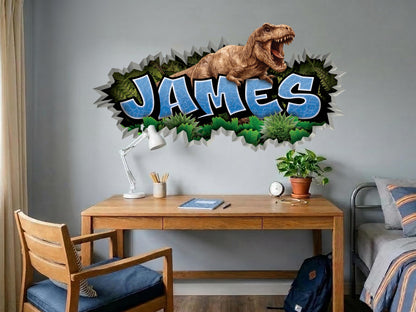 Personalized Dinosaur Name Wall Decal, Custom T-Rex Kids Room Decor, Dinosaur Name Sign, Jurassic Dino Wall Sticker for Boys Bedroom