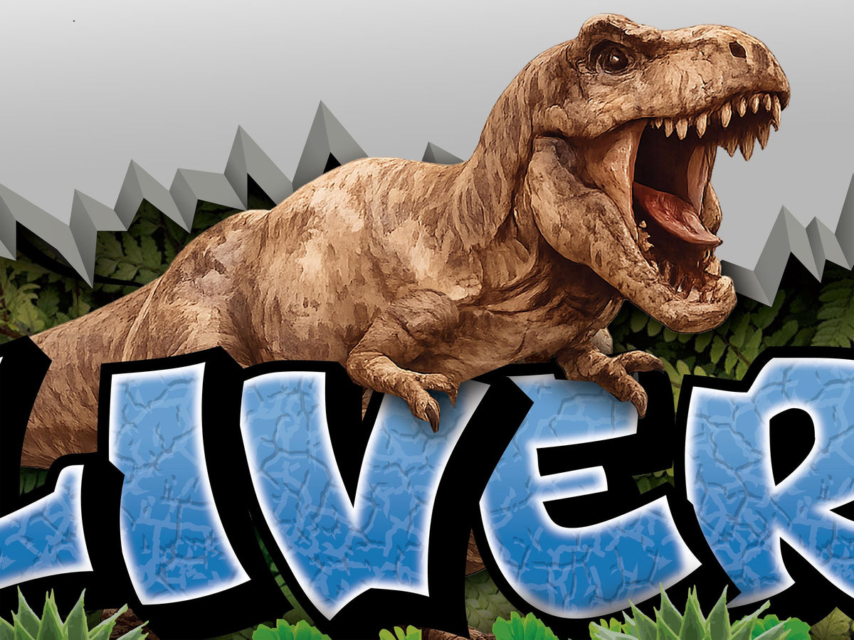 Personalized Dinosaur Name Wall Decal, Custom T-Rex Kids Room Decor, Dinosaur Name Sign, Jurassic Dino Wall Sticker for Boys Bedroom