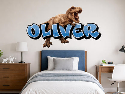 Personalized Dinosaur Name Wall Decal, Custom T-Rex Kids Name Sign, Dinosaur Wall Decor for Boys Room, Jurassic Dino Name Sticker