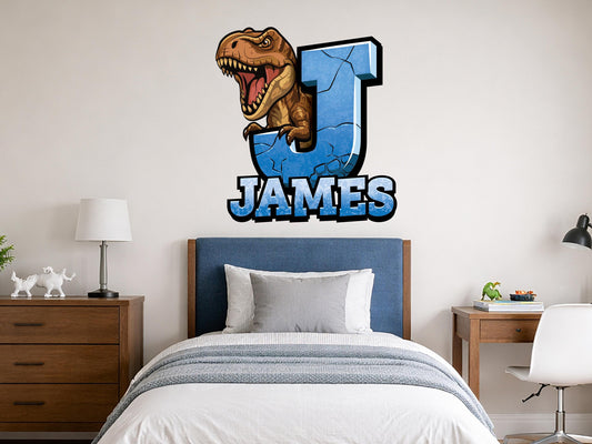 Personalized Dinosaur Initial Wall Decal, T-Rex Name Wall Sticker, Custom Kids Room Decor, Dinosaur Bedroom Name Sign, Boys Nursery Wall Art
