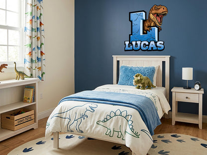 Personalized Dinosaur Initial Wall Decal, T-Rex Name Wall Sticker, Custom Kids Room Decor, Dinosaur Bedroom Name Sign, Boys Nursery Wall Art
