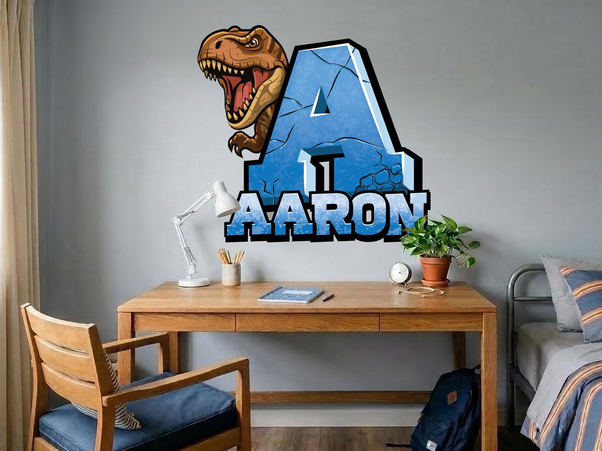 Personalized Dinosaur Initial Wall Decal, T-Rex Name Wall Sticker, Custom Kids Room Decor, Dinosaur Bedroom Name Sign, Boys Nursery Wall Art